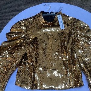 Alice and Olivia Brenna Sequin Puff Sleeve Blouse